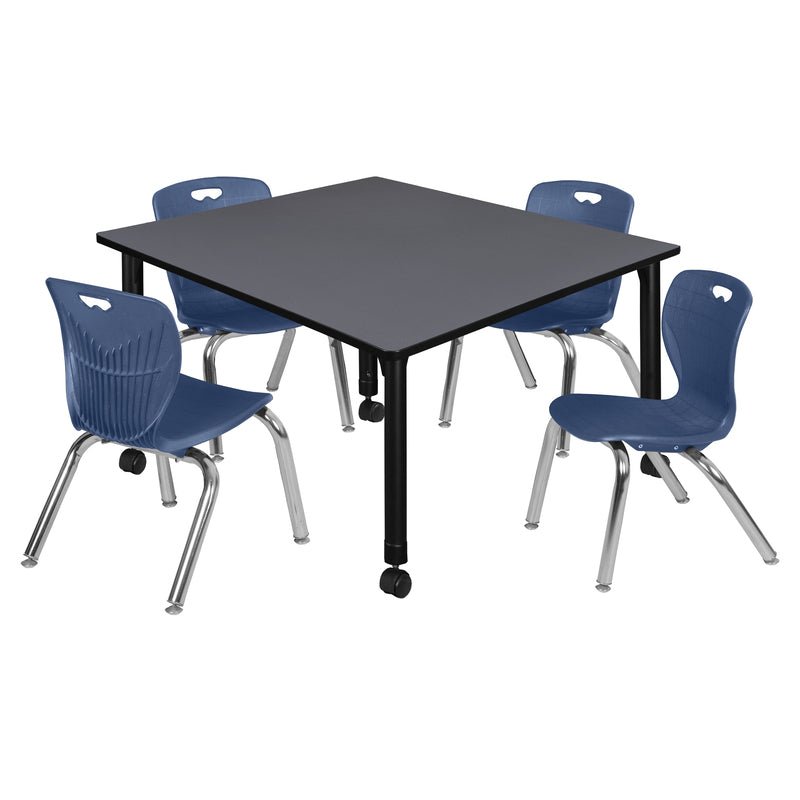 Regency Kee Square Mobile Adjustable Classroom Table and 4 Andy Stack Chairs 48"W x 48"D x 23" - 34"H (REG - TB4848 - 45) - SchoolOutlet