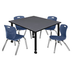Regency Kee Square Mobile Adjustable Classroom Table and 4 Andy Stack Chairs 48