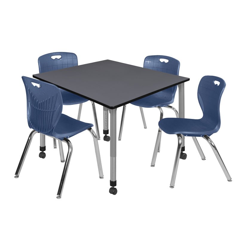Regency Kee Square Mobile Adjustable Classroom Table and 4 Andy Stack Chairs 48"W x 48"D x 23" - 34"H (REG - TB4848 - 40) - SchoolOutlet