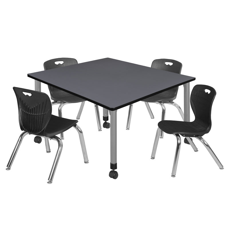 Regency Kee Square Mobile Adjustable Classroom Table and 4 Andy Stack Chairs 48"W x 48"D x 23" - 34"H (REG - TB4848 - 45) - SchoolOutlet