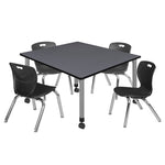 Regency Kee Square Mobile Adjustable Classroom Table and 4 Andy Stack Chairs 48
