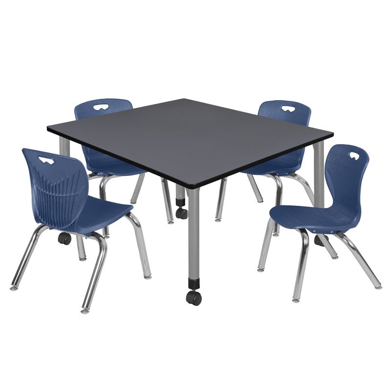 Regency Kee Square Mobile Adjustable Classroom Table and 4 Andy Stack Chairs 48"W x 48"D x 23" - 34"H (REG - TB4848 - 45) - SchoolOutlet