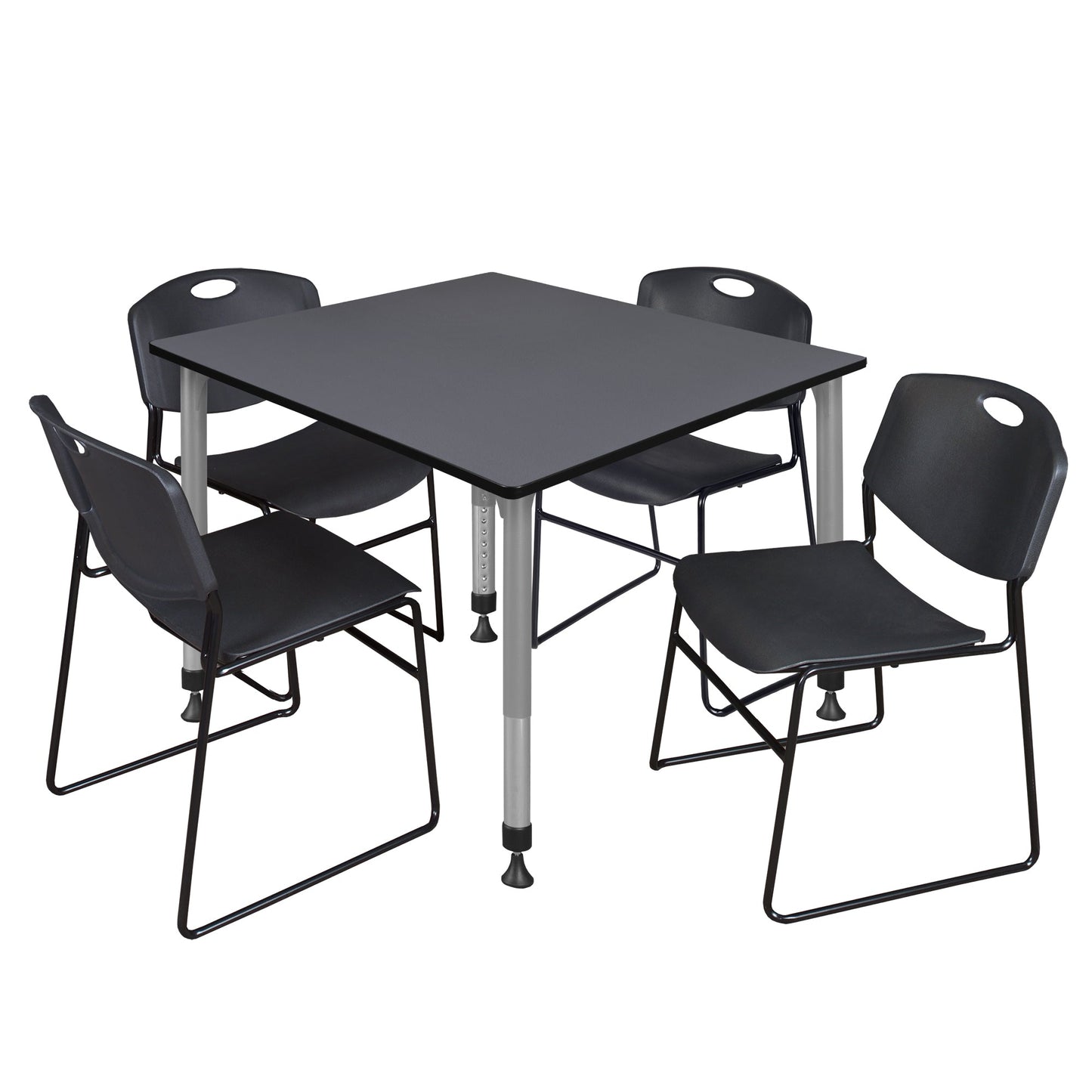 Regency Kee 48 in. Square Adjustable Classroom Table & 4 Zeng Stack Chairs - SchoolOutlet