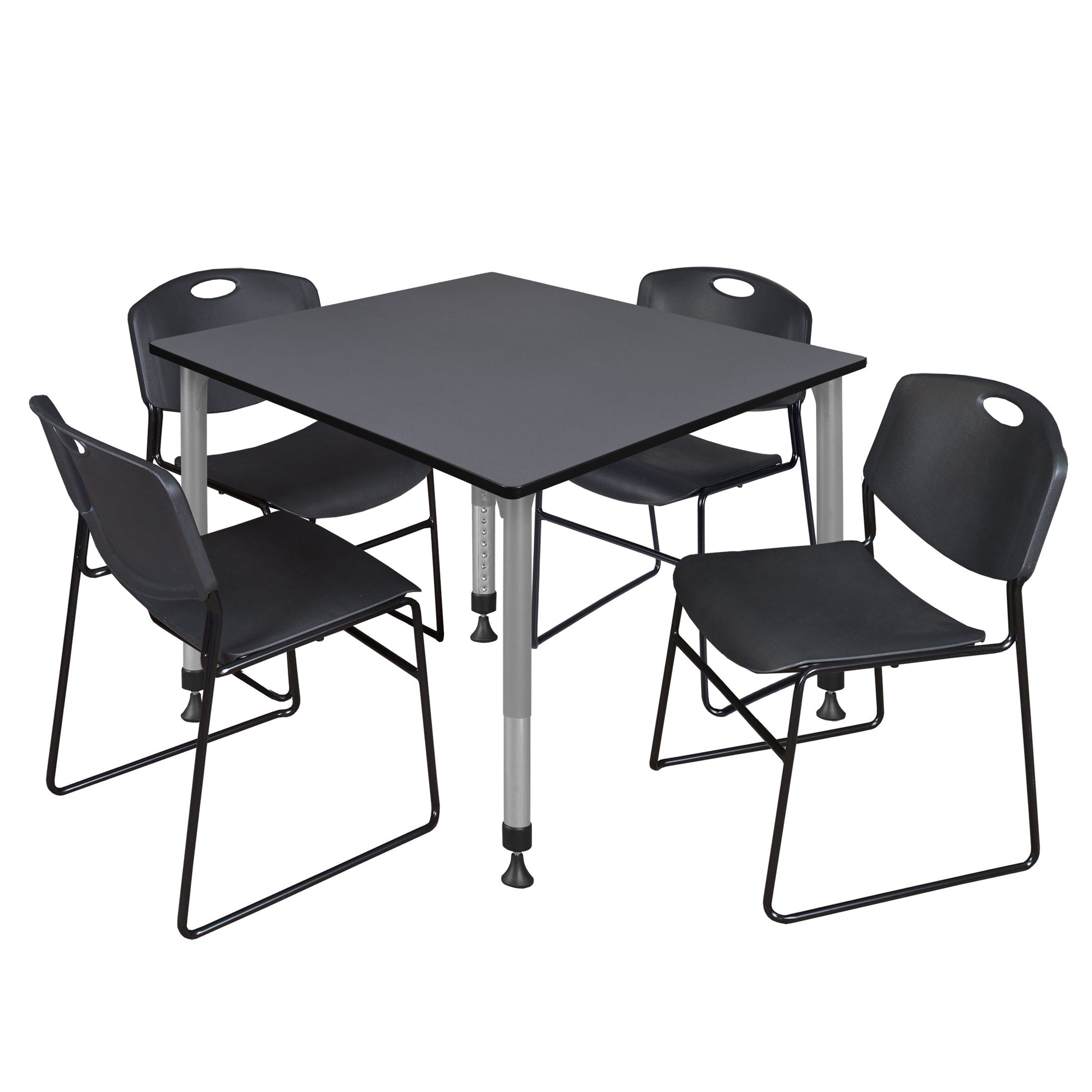 Regency Kee 48 in. Square Adjustable Classroom Table & 4 Zeng Stack Chairs - SchoolOutlet
