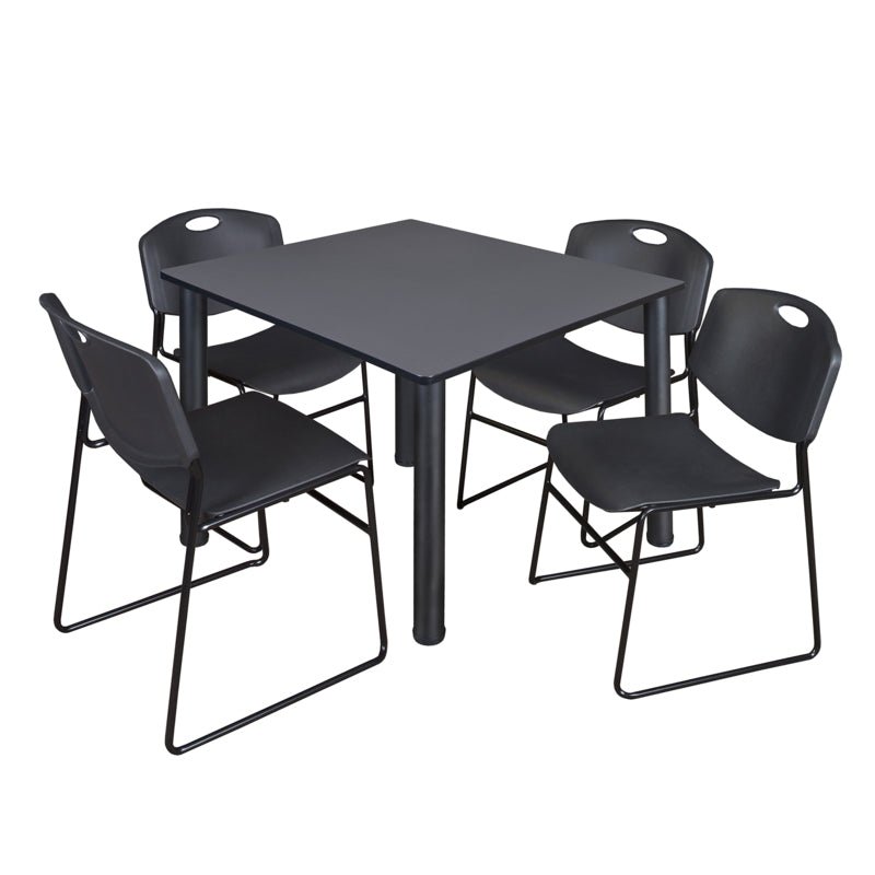 Regency Kee Professional Square Breakroom Table with 4 Zeng Stack Chairs 48" W x 48" D x 29" H (REG - TB4848 - 44) - SchoolOutlet