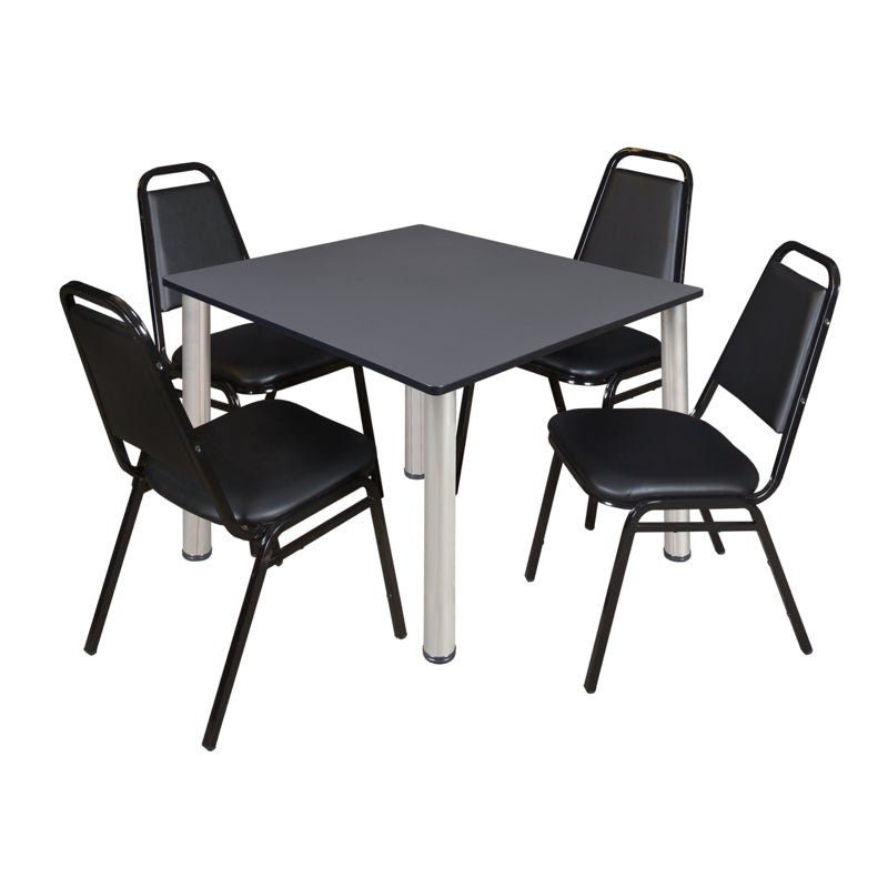 Regency Kee Square Breakroom Table with 4 Black Restaurant Stack Chairs 48" W x 48" D x 29" H (REG - TB4848 - 29) - SchoolOutlet