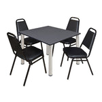 Regency Kee Square Breakroom Table with 4 Black Restaurant Stack Chairs 48