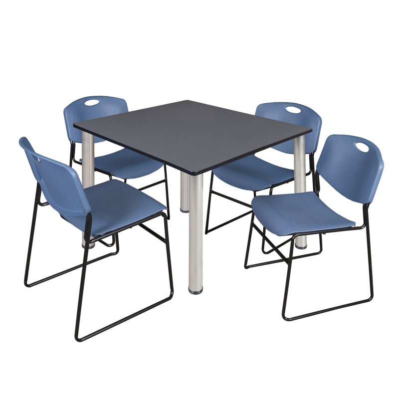Regency Kee Professional Square Breakroom Table with 4 Zeng Stack Chairs 48" W x 48" D x 29" H (REG - TB4848 - 44) - SchoolOutlet