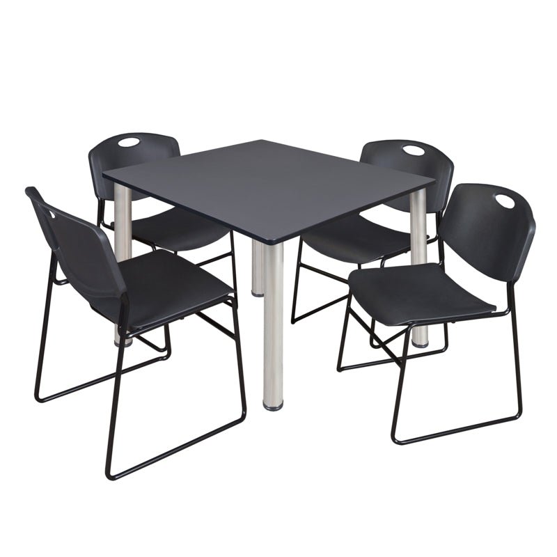 Regency Kee Professional Square Breakroom Table with 4 Zeng Stack Chairs 48" W x 48" D x 29" H (REG - TB4848 - 44) - SchoolOutlet