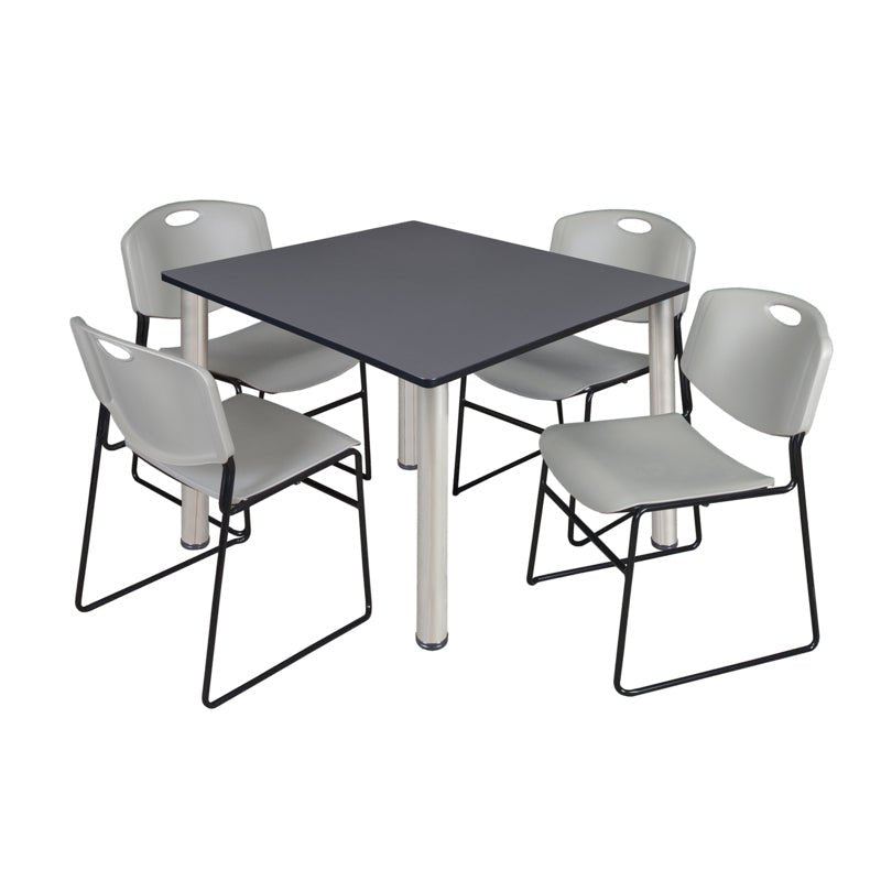 Regency Kee Professional Square Breakroom Table with 4 Zeng Stack Chairs 48" W x 48" D x 29" H (REG - TB4848 - 44) - SchoolOutlet