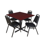 Regency Cain Square Breakroom Table with X - Base and 4 Black Restaurant Stack Chairs 48