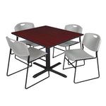 Regency Cain Square Breakroom Table with X - Base and 4 Zeng Stack Chairs 48