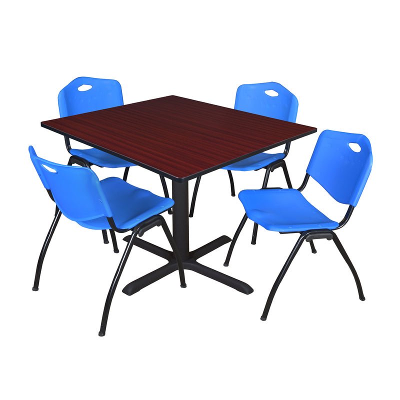 Regency Cain Square Breakroom Table with X - Base and 4 M Stack Chairs 48"W x 48"D x 29"H (REG - TB4848 - 47) - SchoolOutlet