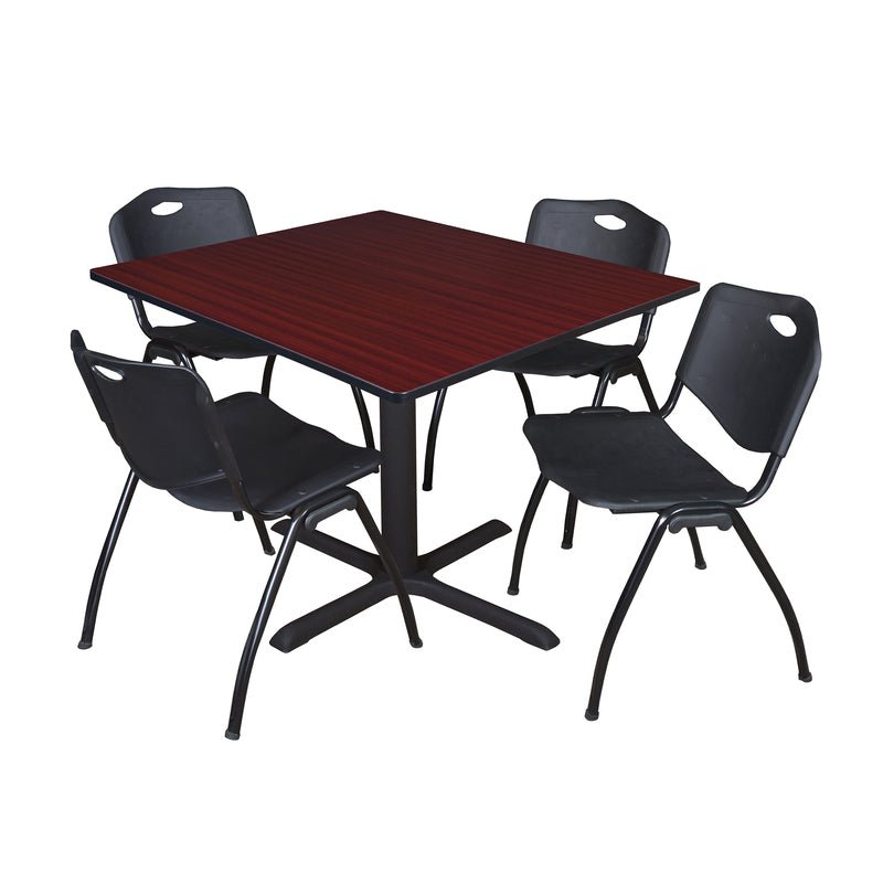 Regency Cain Square Breakroom Table with X - Base and 4 M Stack Chairs 48"W x 48"D x 29"H (REG - TB4848 - 47) - SchoolOutlet