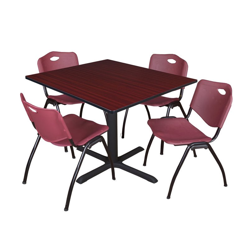 Regency Cain Square Breakroom Table with X - Base and 4 M Stack Chairs 48"W x 48"D x 29"H (REG - TB4848 - 47) - SchoolOutlet