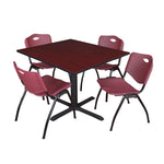 Regency Cain Square Breakroom Table with X - Base and 4 M Stack Chairs 48