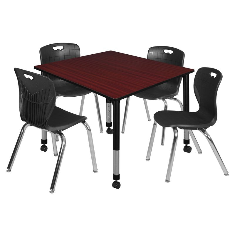 Regency Kee Square Mobile Adjustable Classroom Table and 4 Andy Stack Chairs 48"W x 48"D x 23" - 34"H (REG - TB4848 - 40) - SchoolOutlet