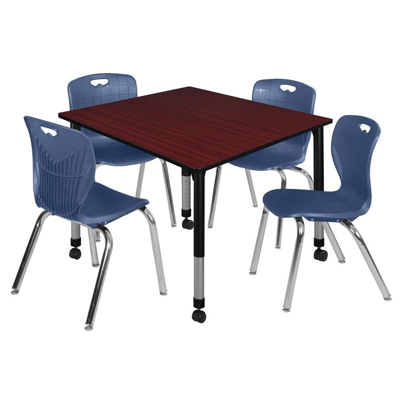 Regency Kee Square Mobile Adjustable Classroom Table and 4 Andy Stack Chairs 48"W x 48"D x 23" - 34"H (REG - TB4848 - 40) - SchoolOutlet