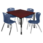 Regency Kee Square Mobile Adjustable Classroom Table and 4 Andy Stack Chairs 48