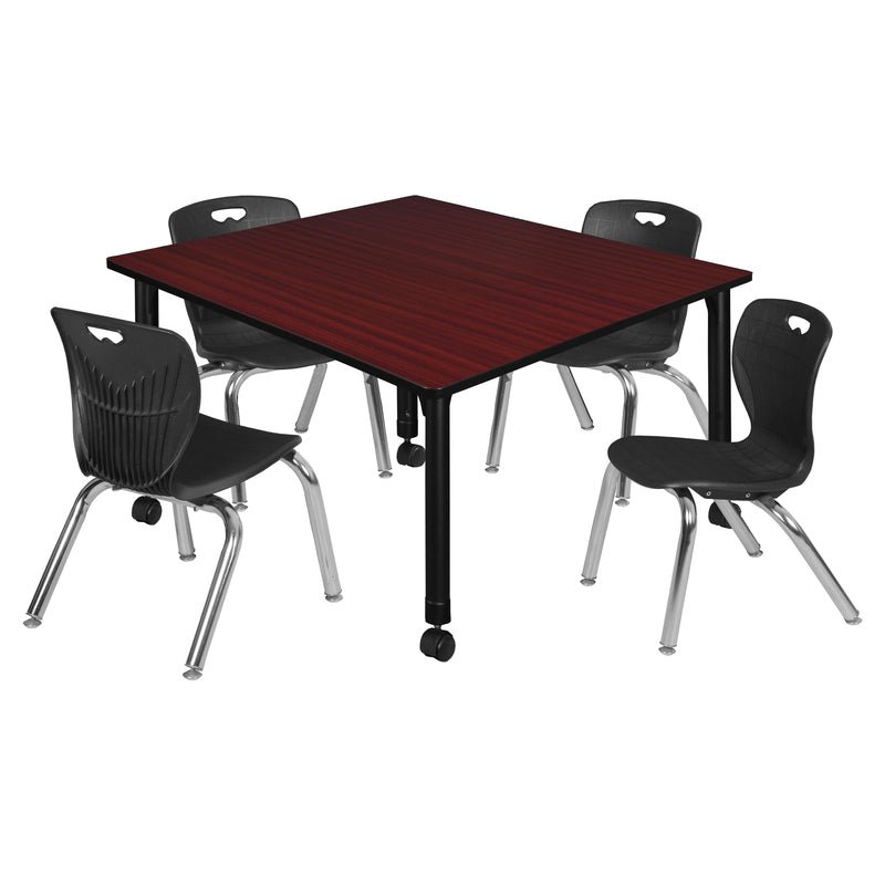 Regency Kee Square Mobile Adjustable Classroom Table and 4 Andy Stack Chairs 48"W x 48"D x 23" - 34"H (REG - TB4848 - 45) - SchoolOutlet