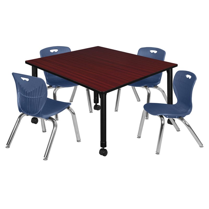 Regency Kee Square Mobile Adjustable Classroom Table and 4 Andy Stack Chairs 48"W x 48"D x 23" - 34"H (REG - TB4848 - 45) - SchoolOutlet