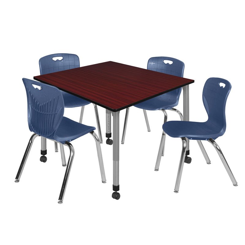 Regency Kee Square Mobile Adjustable Classroom Table and 4 Andy Stack Chairs 48"W x 48"D x 23" - 34"H (REG - TB4848 - 40) - SchoolOutlet