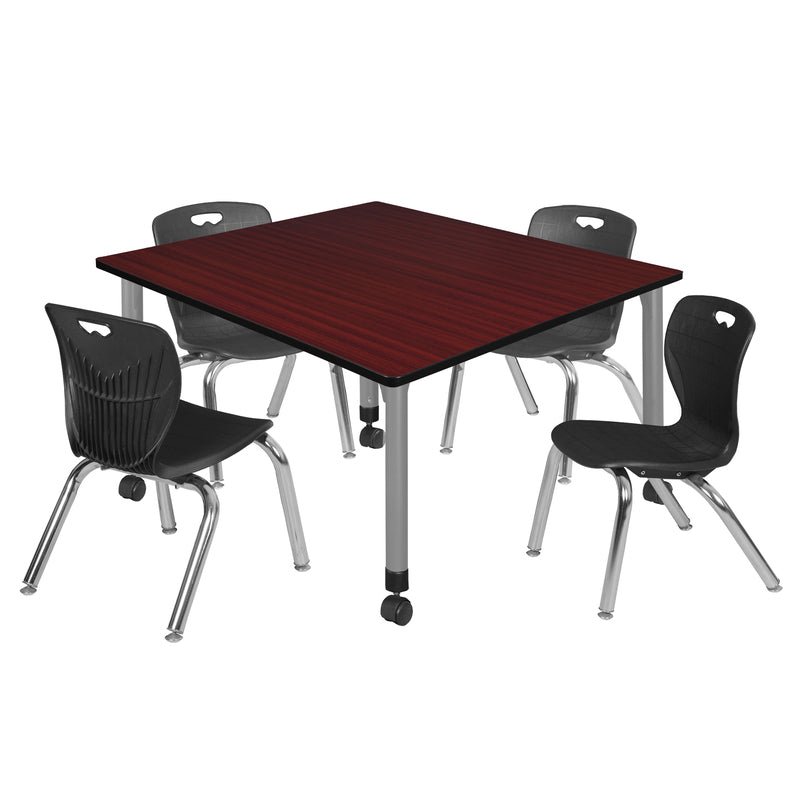 Regency Kee Square Mobile Adjustable Classroom Table and 4 Andy Stack Chairs 48"W x 48"D x 23" - 34"H (REG - TB4848 - 45) - SchoolOutlet