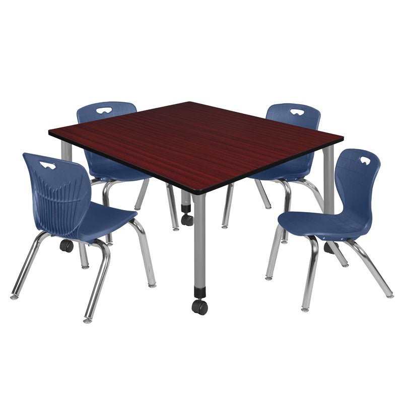 Regency Kee Square Mobile Adjustable Classroom Table and 4 Andy Stack Chairs 48"W x 48"D x 23" - 34"H (REG - TB4848 - 45) - SchoolOutlet