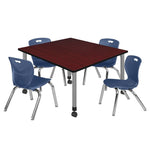 Regency Kee Square Mobile Adjustable Classroom Table and 4 Andy Stack Chairs 48