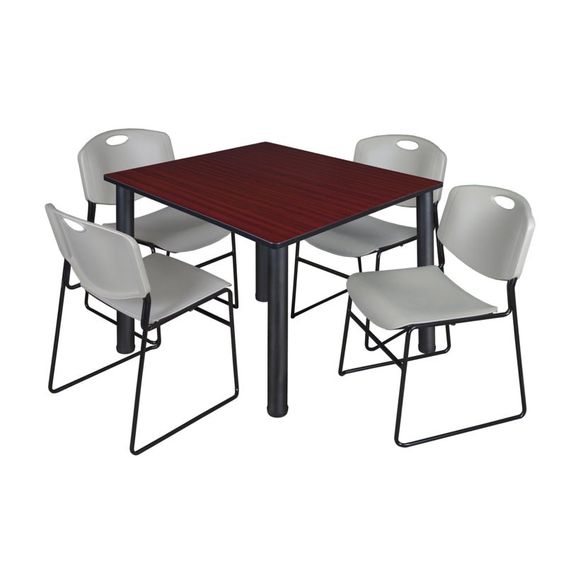 Regency Kee Professional Square Breakroom Table with 4 Zeng Stack Chairs 48" W x 48" D x 29" H (REG - TB4848 - 44) - SchoolOutlet