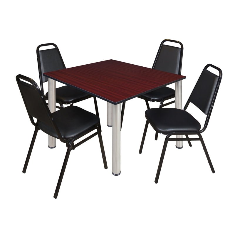 Regency Kee Square Breakroom Table with 4 Black Restaurant Stack Chairs 48" W x 48" D x 29" H (REG - TB4848 - 29) - SchoolOutlet