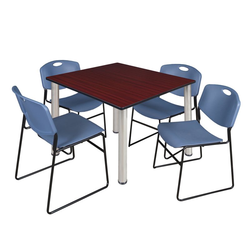 Regency Kee Professional Square Breakroom Table with 4 Zeng Stack Chairs 48" W x 48" D x 29" H (REG - TB4848 - 44) - SchoolOutlet
