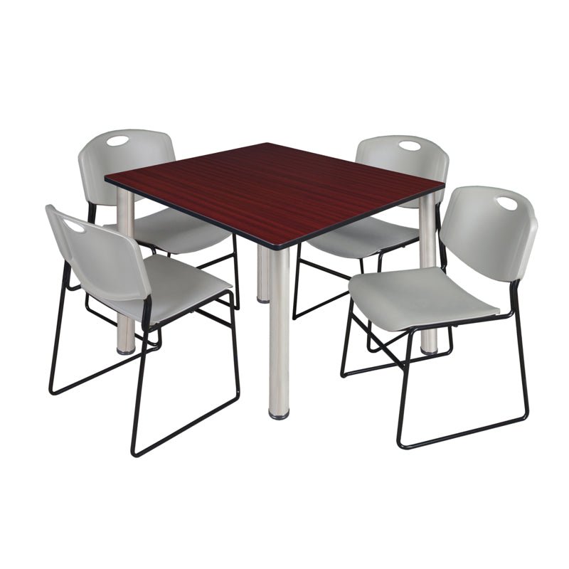 Regency Kee Professional Square Breakroom Table with 4 Zeng Stack Chairs 48" W x 48" D x 29" H (REG - TB4848 - 44) - SchoolOutlet