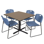 Regency Cain Square Breakroom Table with X - Base and 4 Zeng Stack Chairs 48