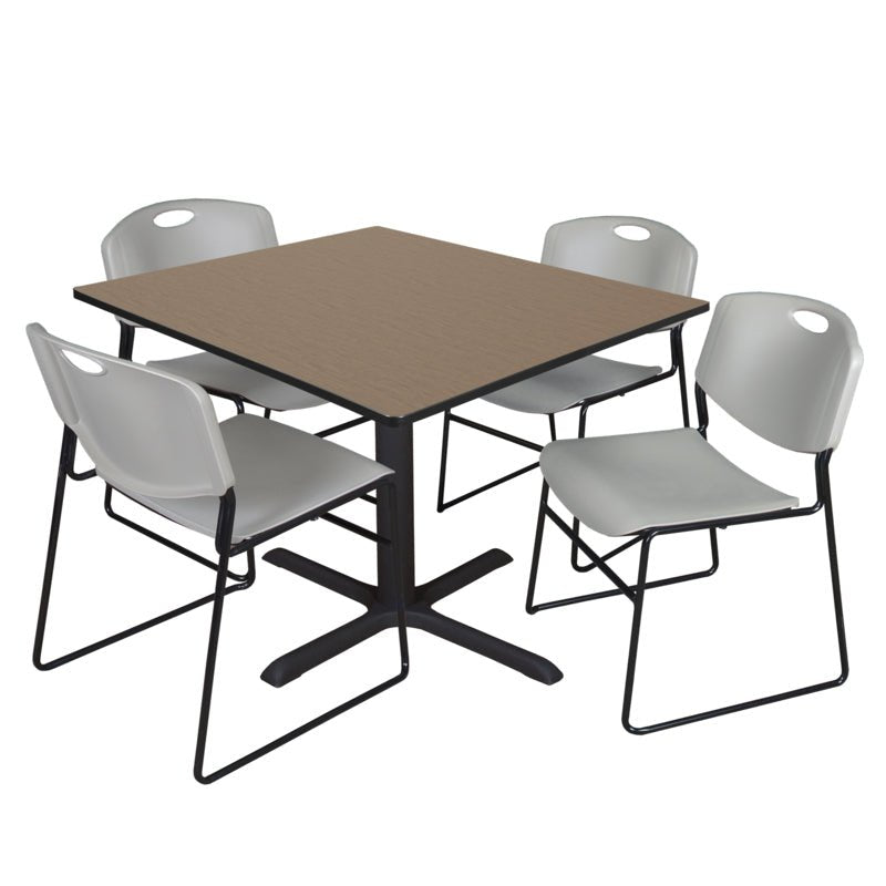 Regency Cain Square Breakroom Table with X - Base and 4 Zeng Stack Chairs 48"W x 48"D x 29"H (REG - TB4848 - 44) - SchoolOutlet