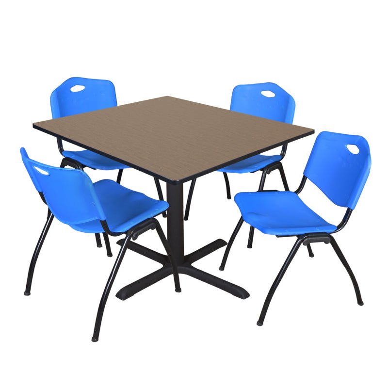 Regency Cain Square Breakroom Table with X - Base and 4 M Stack Chairs 48"W x 48"D x 29"H (REG - TB4848 - 47) - SchoolOutlet