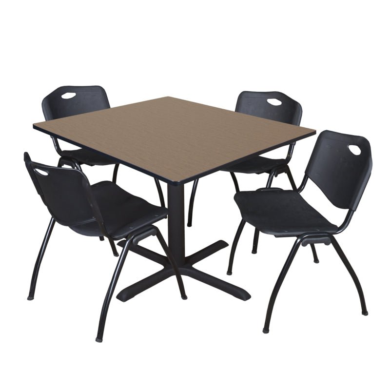 Regency Cain Square Breakroom Table with X - Base and 4 M Stack Chairs 48"W x 48"D x 29"H (REG - TB4848 - 47) - SchoolOutlet