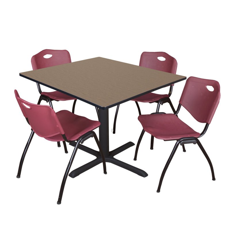 Regency Cain Square Breakroom Table with X - Base and 4 M Stack Chairs 48"W x 48"D x 29"H (REG - TB4848 - 47) - SchoolOutlet