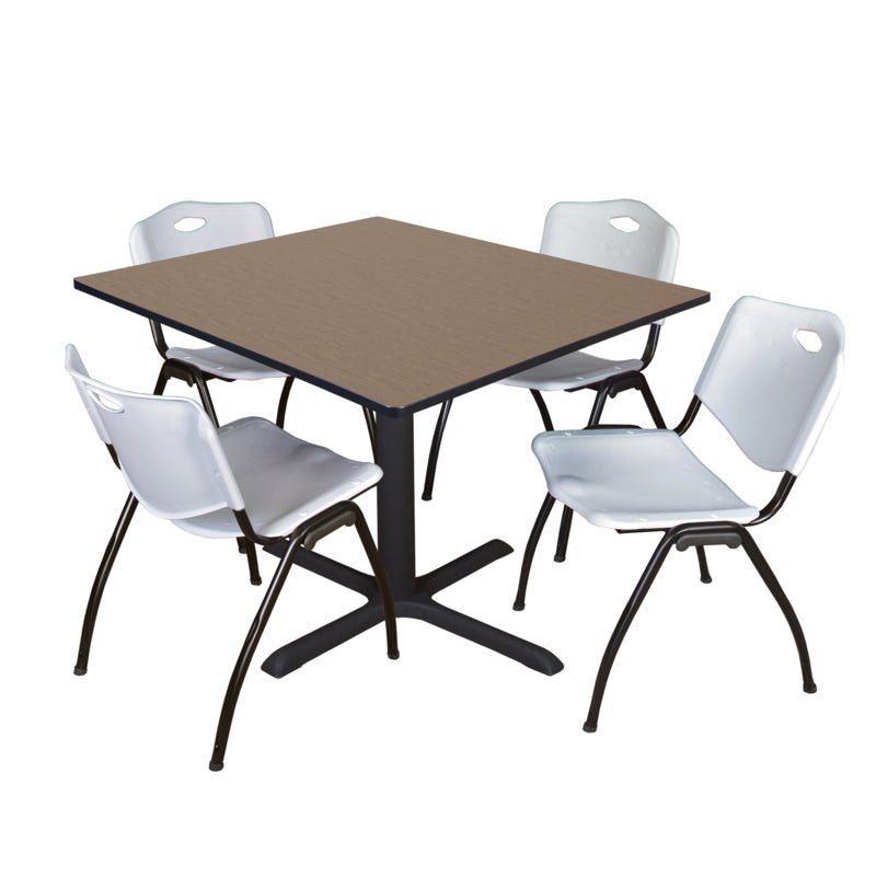 Regency Cain Square Breakroom Table with X - Base and 4 M Stack Chairs 48"W x 48"D x 29"H (REG - TB4848 - 47) - SchoolOutlet