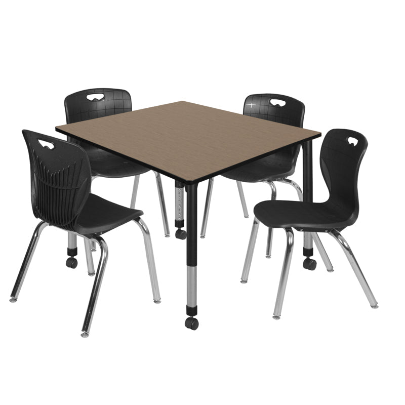 Regency Kee Square Mobile Adjustable Classroom Table and 4 Andy Stack Chairs 48"W x 48"D x 23" - 34"H (REG - TB4848 - 40) - SchoolOutlet