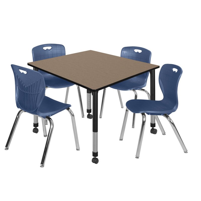 Regency Kee Square Mobile Adjustable Classroom Table and 4 Andy Stack Chairs 48"W x 48"D x 23" - 34"H (REG - TB4848 - 40) - SchoolOutlet
