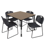 Regency Kee Square Mobile Adjustable Classroom Table and 4 Black Zeng Stack Chairs 48