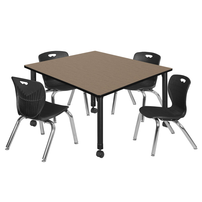 Regency Kee Square Mobile Adjustable Classroom Table and 4 Andy Stack Chairs 48"W x 48"D x 23" - 34"H (REG - TB4848 - 45) - SchoolOutlet
