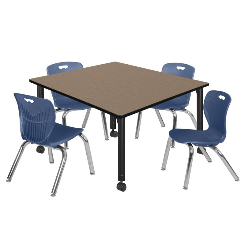 Regency Kee Square Mobile Adjustable Classroom Table and 4 Andy Stack Chairs 48"W x 48"D x 23" - 34"H (REG - TB4848 - 45) - SchoolOutlet