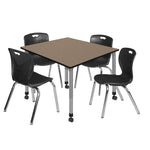 Regency Kee Square Mobile Adjustable Classroom Table and 4 Andy Stack Chairs 48