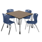 Regency Kee Square Mobile Adjustable Classroom Table and 4 Andy Stack Chairs 48