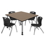 Regency Kee Square Mobile Adjustable Classroom Table and 4 Andy Stack Chairs 48
