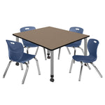 Regency Kee Square Mobile Adjustable Classroom Table and 4 Andy Stack Chairs 48