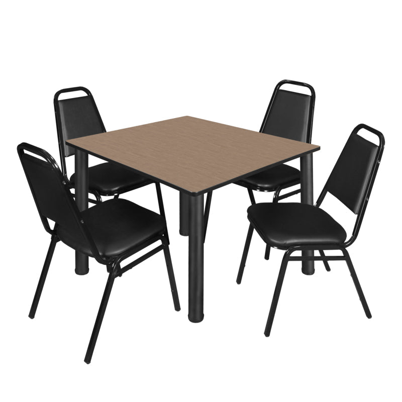 Regency Kee Square Breakroom Table with 4 Black Restaurant Stack Chairs 48" W x 48" D x 29" H (REG - TB4848 - 29) - SchoolOutlet