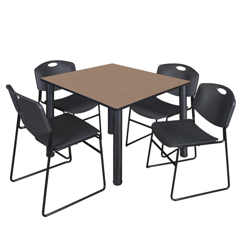 Regency Kee Professional Square Breakroom Table with 4 Zeng Stack Chairs 48" W x 48" D x 29" H (REG - TB4848 - 44) - SchoolOutlet